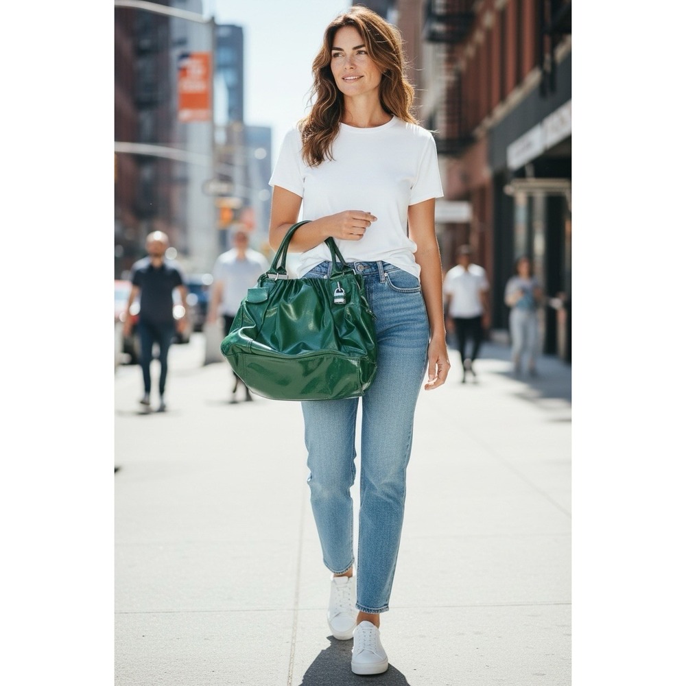 Green Slouchy Soft Patent Leather Hobo Bag Y2K Bohemian Chunky Metal